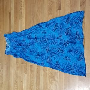 Vintage John Paul Richard Long Teal Leaf Print Dress M